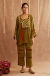 Buy_Label Muslin_Green Satin Silk Embellished Fringe Detailed Asymmetric Kurta Set With Potli _Online_at_Aza_Fashions