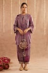 Buy_Label Muslin_Purple Satin Silk Embellished Fringe Rat Rani Lace Detailed Kurta Set With Potli _at_Aza_Fashions