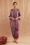 Label Muslin_Purple Satin Silk Embellished Fringe Rat Rani Lace Detailed Kurta Set With Potli _Online_at_Aza_Fashions