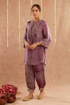 Buy_Label Muslin_Purple Satin Silk Embellished Fringe Rat Rani Lace Detailed Kurta Set With Potli _Online_at_Aza_Fashions