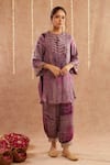 Shop_Label Muslin_Purple Satin Silk Embellished Fringe Rat Rani Lace Detailed Kurta Set With Potli _Online_at_Aza_Fashions