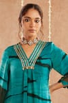 Shop_Label Muslin_Blue Satin Silk Embellished Gota V Neck Jashn-e-phirozi Kurta Set With Potli _Online_at_Aza_Fashions