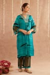 Buy_Label Muslin_Blue Satin Silk Embellished Gota V Neck Jashn-e-phirozi Kurta Set With Potli 