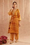 Buy_Label Muslin_Yellow Satin Silk Embellished Gota V Neck Sunehri Shab Kurta Set With Potli _Online_at_Aza_Fashions