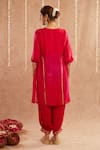 Shop_Label Muslin_Pink Satin Silk Embellished Gota Key Hole Noor-e-gul Kurta Set With Potli _at_Aza_Fashions