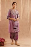 Buy_Label Muslin_Purple Satin Silk Embellished Gota Key Hole Detailed Kurta Set With Potli _at_Aza_Fashions