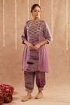 Shop_Label Muslin_Purple Satin Silk Embellished Gota Key Hole Detailed Kurta Set With Potli _Online_at_Aza_Fashions