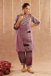 Label Muslin_Purple Satin Silk Embellished Gota Key Hole Detailed Kurta Set With Potli _at_Aza_Fashions