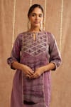 Buy_Label Muslin_Purple Satin Silk Embellished Gota Key Hole Detailed Kurta Set With Potli 