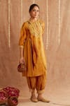 Buy_Label Muslin_Yellow Satin Silk Embellished Gota Key Hole Kesar Noor Kurta Set With Potli 