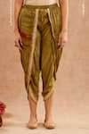 Label Muslin_Green Satin Silk Embellished Gota Lace Square Heer Kaftan Tulip Pant Set _Online_at_Aza_Fashions