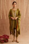 Buy_Label Muslin_Green Satin Silk Embellished Gota Lace Square Heer Kaftan Tulip Pant Set _Online_at_Aza_Fashions