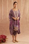 Buy_Label Muslin_Purple Satin Silk Embellished Gota Lace Jalwa Shaded Kaftan Tulip Pant Set _at_Aza_Fashions