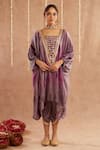 Buy_Label Muslin_Purple Satin Silk Embellished Gota Lace Jalwa Shaded Kaftan Tulip Pant Set _Online_at_Aza_Fashions