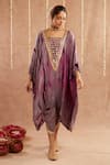 Shop_Label Muslin_Purple Satin Silk Embellished Gota Lace Jalwa Shaded Kaftan Tulip Pant Set _Online_at_Aza_Fashions