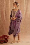 Label Muslin_Purple Satin Silk Embellished Gota Lace Jalwa Shaded Kaftan Tulip Pant Set _at_Aza_Fashions