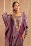 Label Muslin_Purple Satin Silk Embellished Gota Lace Jalwa Shaded Kaftan Tulip Pant Set _Online