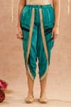 Label Muslin_Blue Satin Silk Embellished Gota Lace Square Jashn Tassel Kaftan Tulip Pant Set _Online_at_Aza_Fashions