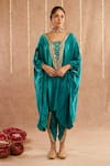 Buy_Label Muslin_Blue Satin Silk Embellished Gota Lace Square Jashn Tassel Kaftan Tulip Pant Set _Online_at_Aza_Fashions