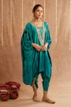 Shop_Label Muslin_Blue Satin Silk Embellished Gota Lace Square Jashn Tassel Kaftan Tulip Pant Set _Online_at_Aza_Fashions