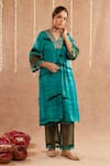 Buy_Label Muslin_Blue Satin Silk Embellished Gota Lace V-neck Jashn Kurta Pant Set _Online_at_Aza_Fashions