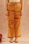 Buy_Label Muslin_Yellow Satin Silk Embellished Gota Lace V-neck Sahab Striped Kurta Pant Set 