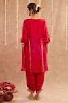 Shop_Label Muslin_Fuchsia Satin Silk Embellished Gota Lace Noor-e-gul Kurta Harem Pant Set _at_Aza_Fashions