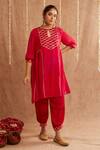 Shop_Label Muslin_Fuchsia Satin Silk Embellished Gota Lace Noor-e-gul Kurta Harem Pant Set _Online_at_Aza_Fashions