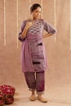 Buy_Label Muslin_Purple Satin Silk Embellished Gota Lace Jalwa Striped Kurta Harem Pant Set 