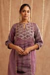 Shop_Label Muslin_Purple Satin Silk Embellished Gota Lace Jalwa Striped Kurta Harem Pant Set 