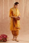 Buy_Label Muslin_Yellow Satin Silk Embellished Gota Kesar Noor Striped Kurta Harem Pant Set 