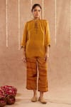 Buy_Label Muslin_Yellow Satin Silk Embellished Ghunghroo Mandarin Short Tunic Top With Pant _Online_at_Aza_Fashions