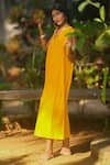 Buy_Rriso_Yellow Cotton Silk Embroidery Stitchline Thread Mandarin Collar Dress 