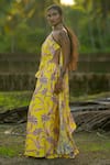 Buy_Rriso_Yellow Cotton Silk Muslin Printed Flower Asymmetric Top And Flared Pant Set _Online_at_Aza_Fashions