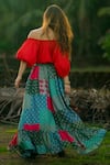 Shop_Rriso_Red Top Cotton Satin Printed Floral Straight Neck Off Shoulder And Skirt Set _at_Aza_Fashions