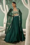 One Knot One By Ashna_Green Viscose Organza Embroidery Bullian Knot Forest Flora Jacket Lehenga Set _Online_at_Aza_Fashions