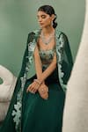 Buy_One Knot One By Ashna_Green Viscose Organza Embroidery Bullian Knot Forest Flora Jacket Lehenga Set _Online_at_Aza_Fashions