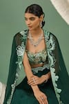 Shop_One Knot One By Ashna_Green Viscose Organza Embroidery Bullian Knot Forest Flora Jacket Lehenga Set _at_Aza_Fashions