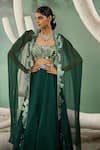 Shop_One Knot One By Ashna_Green Viscose Organza Embroidery Bullian Knot Forest Flora Jacket Lehenga Set _Online_at_Aza_Fashions