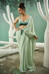 Shop_One Knot One_Green Crimp Georgette Fantasy Fleur Applique Work Pre Draped Dhoti Saree Set _Online_at_Aza_Fashions