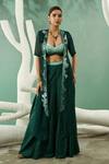 Buy_One Knot One_Green Viscose Organza Embroidery Fantasy Flora Applique Work Jacket Sharara Set _at_Aza_Fashions