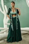 Shop_One Knot One By Ashna_Green Viscose Organza Embroidery Fantasy Flora Applique Work Jacket Sharara Set _Online_at_Aza_Fashions