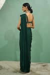 One Knot One_Green Chiffon Satin Embroidery Bahar Applique Pre Draped Saree With Blouse _Online_at_Aza_Fashions