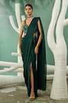 Buy_One Knot One By Ashna_Green Chiffon Satin Embroidery Bahar Applique Pre Draped Saree With Blouse _Online_at_Aza_Fashions