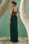 One Knot One_Green Chiffon Satin Embroidery Sequin Forest Corset Blouse With Draped Skirt _Online_at_Aza_Fashions