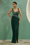 Buy_One Knot One_Green Chiffon Satin Embroidery Sequin Forest Corset Blouse With Draped Skirt _Online_at_Aza_Fashions