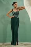 Shop_One Knot One_Green Chiffon Satin Embroidery Sequin Forest Corset Blouse With Draped Skirt _Online_at_Aza_Fashions