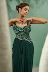 Shop_One Knot One_Green Chiffon Satin Embroidery Sequin Forest Corset Blouse With Draped Skirt _at_Aza_Fashions