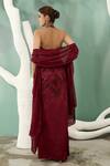 One Knot One_Maroon Chiffon Satin Embroidery Resham Halter Neck Sequin Fern Top Skirt Set _Online_at_Aza_Fashions