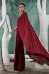 One Knot One_Maroon Chiffon Satin Embroidery Resham Halter Ivy Vine Pre Draped Saree Set _at_Aza_Fashions